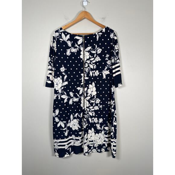 Eliza J Floral and Dot Print Shift Dress Womens Size 18 Navy White - Picture 5 of 9